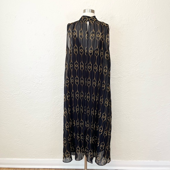 Banana Republic Dress Midi Pleated Black Horsebit Chain Print Medium M - Picture 14 of 14